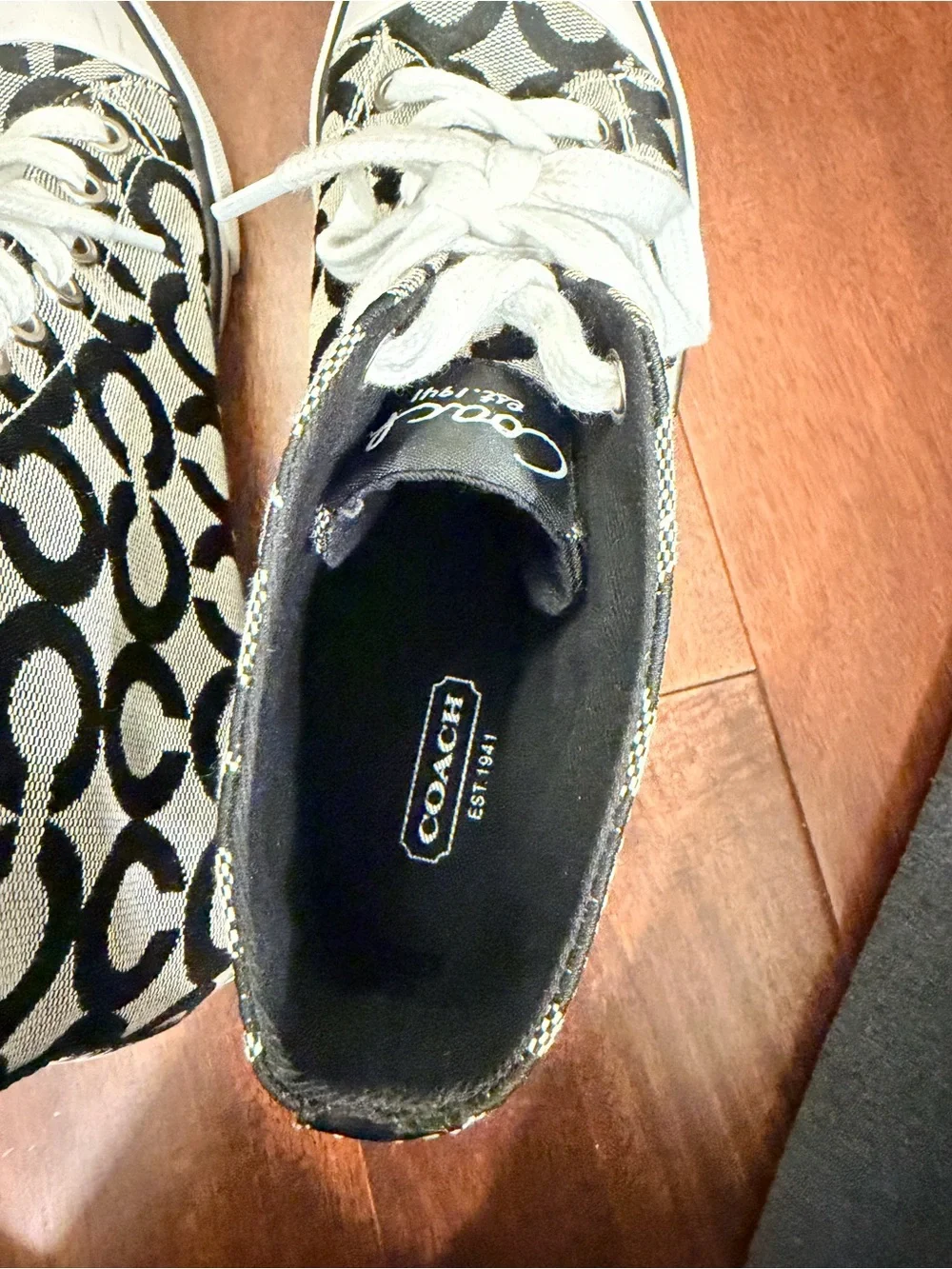 COACH Signature C High Top Sneakers Y2K Monogram Black White 7B
